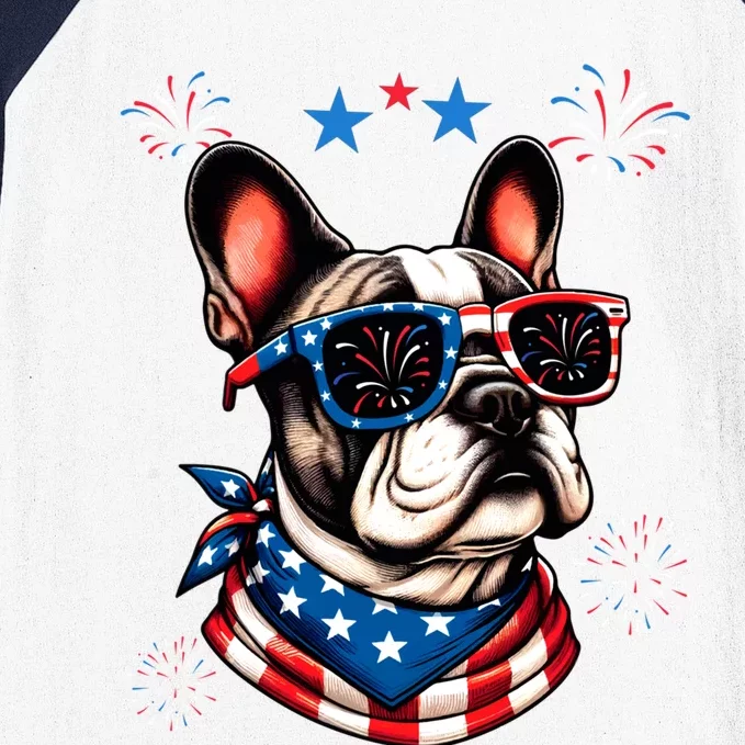 Funny American Flag French Bulldog Patriotic 4th Of July Gift Baseball Sleeve Shirt