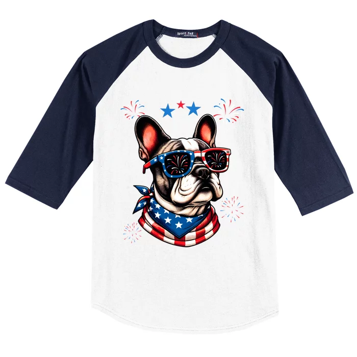 Funny American Flag French Bulldog Patriotic 4th Of July Gift Baseball Sleeve Shirt