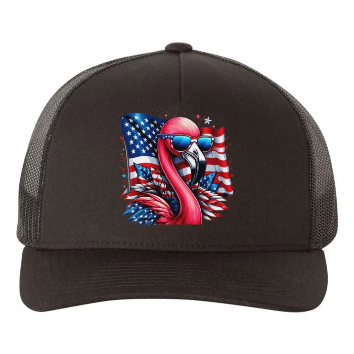 Flamingo American Flag Patriotic For Women 4th Of July Yupoong Adult 5-Panel Trucker Hat