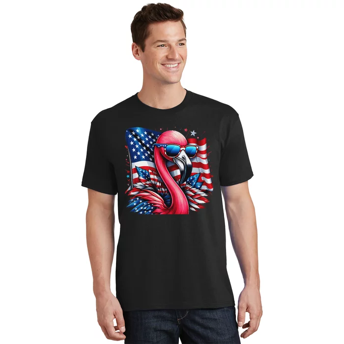 Flamingo American Flag Patriotic For Women 4th Of July T-Shirt