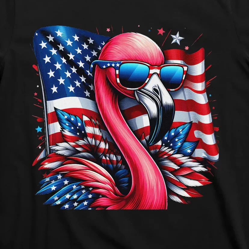 Flamingo American Flag Patriotic For Women 4th Of July T-Shirt