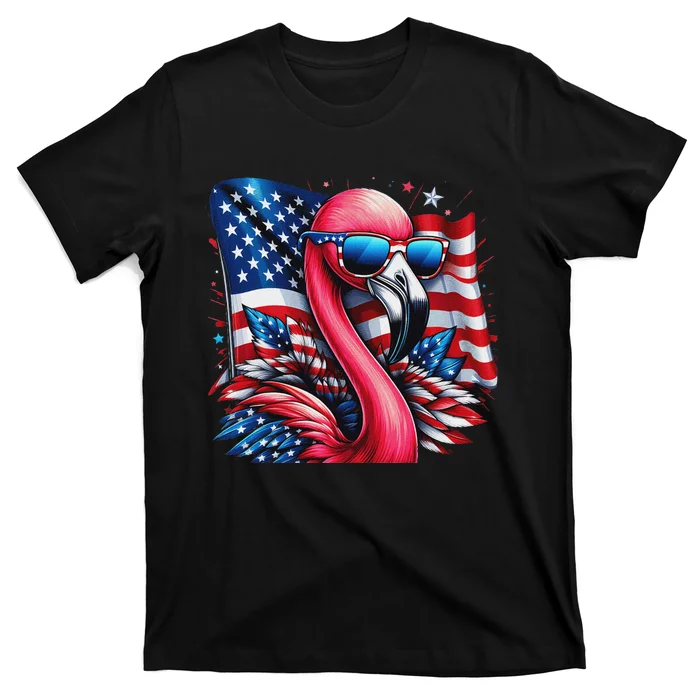 Flamingo American Flag Patriotic For Women 4th Of July T-Shirt