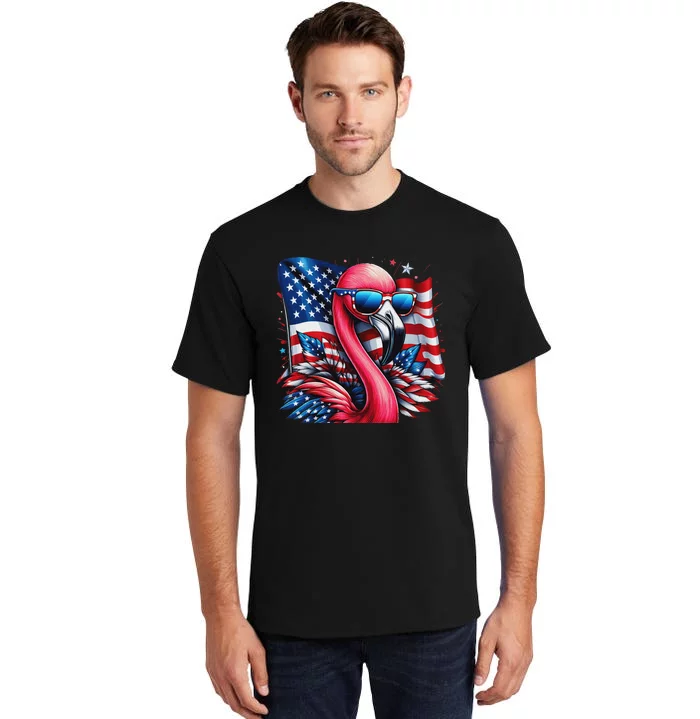 Flamingo American Flag Patriotic For Women 4th Of July Tall T-Shirt