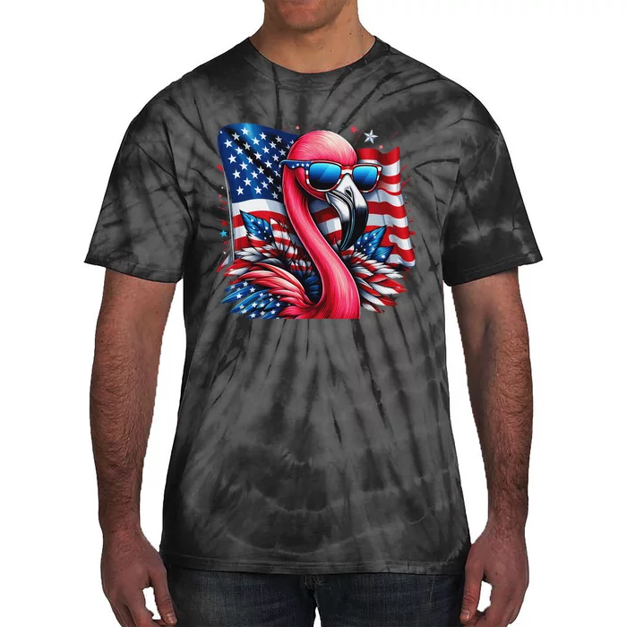 Flamingo American Flag Patriotic For Women 4th Of July Tie-Dye T-Shirt