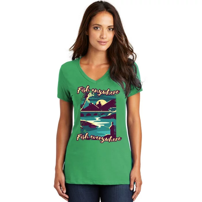 Fish Anywhere Fish Everywhere Women's V-Neck T-Shirt