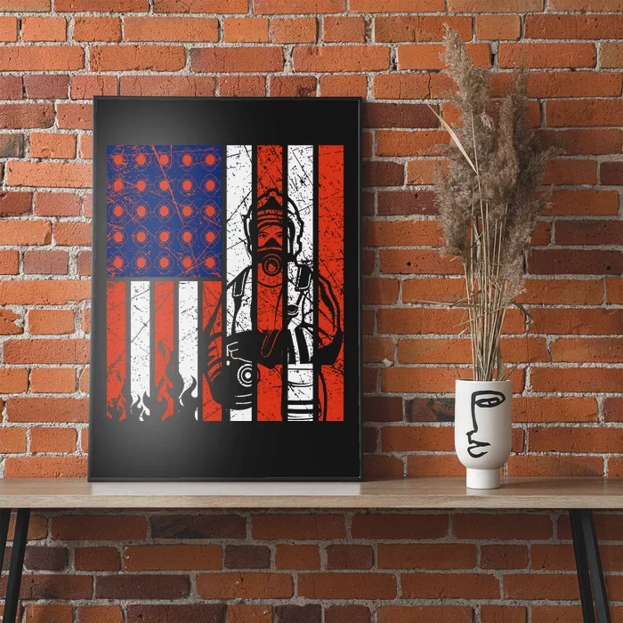 Firefighter American Flag Poster