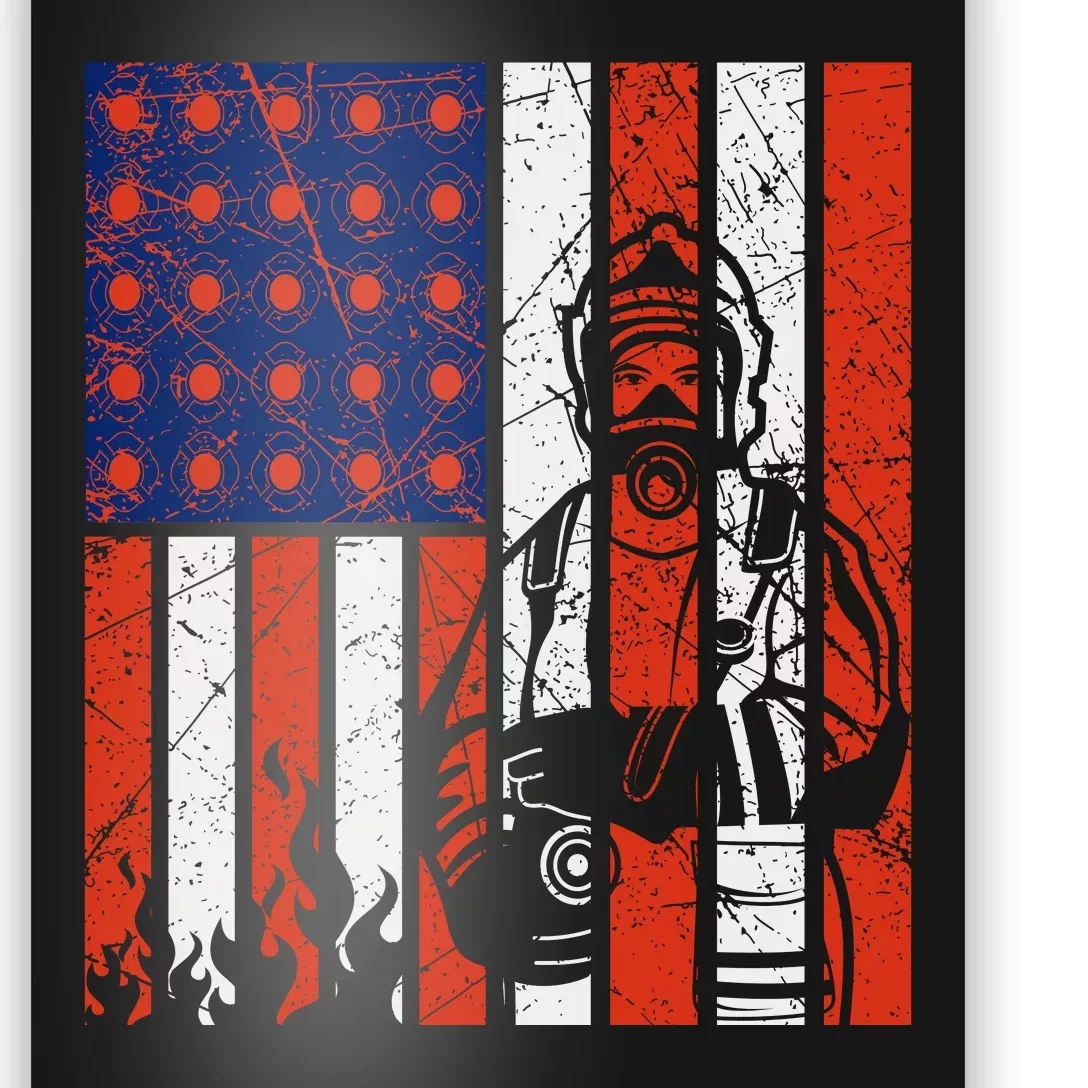 Firefighter American Flag Poster