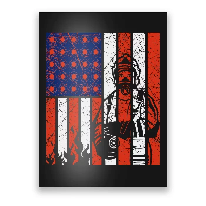 Firefighter American Flag Poster