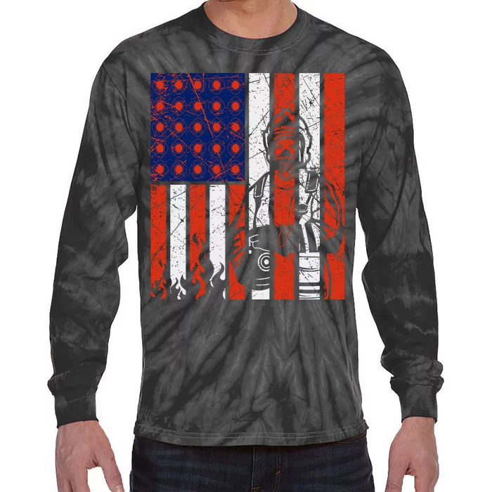 Firefighter American Flag Tie-Dye Long Sleeve Shirt