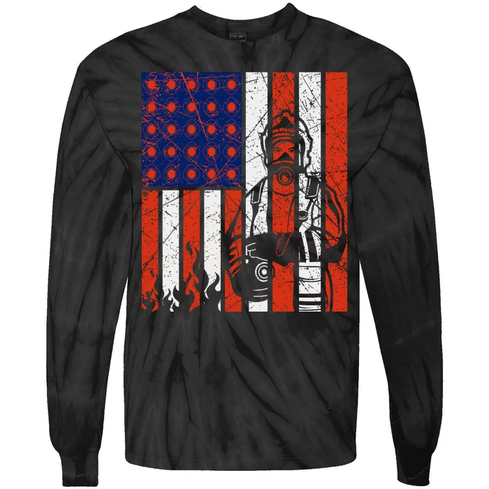 Firefighter American Flag Tie-Dye Long Sleeve Shirt