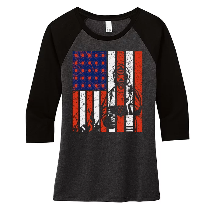 Firefighter American Flag Women's Tri-Blend 3/4-Sleeve Raglan Shirt