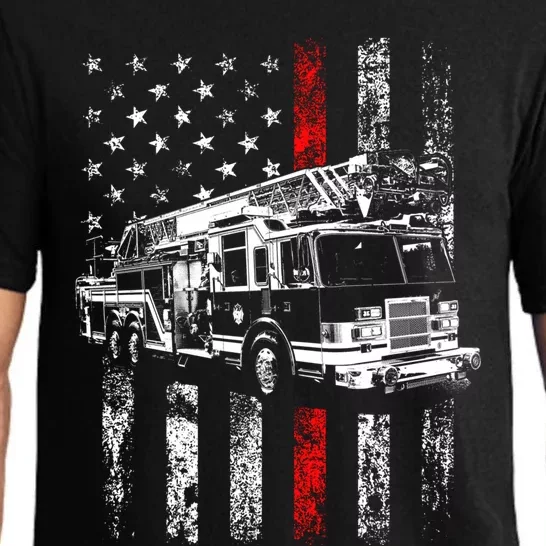 Fire American Flag Gift Thin Red Line Firefighter Gift Pajama Set