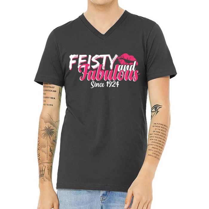 Feisty And Fabulous Since 1924 100th Birthday V-Neck T-Shirt