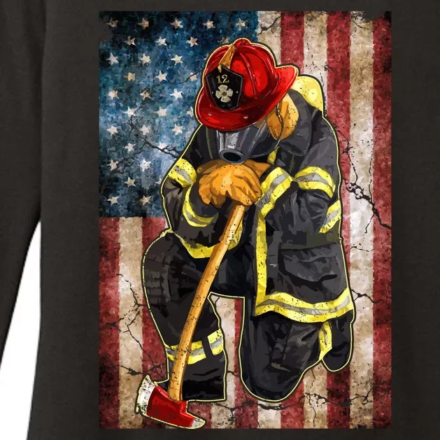 Firefighter American Flag Womens CVC Long Sleeve Shirt