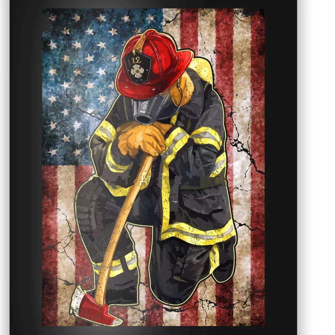 Firefighter American Flag Poster