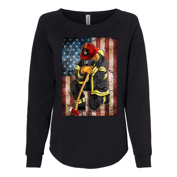 Firefighter American Flag Womens California Wash Sweatshirt