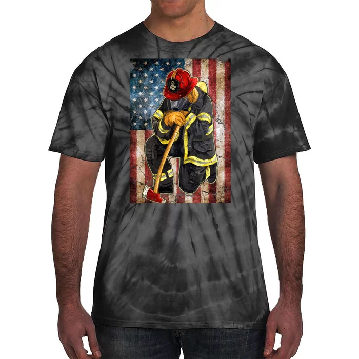 Firefighter American Flag Tie-Dye T-Shirt