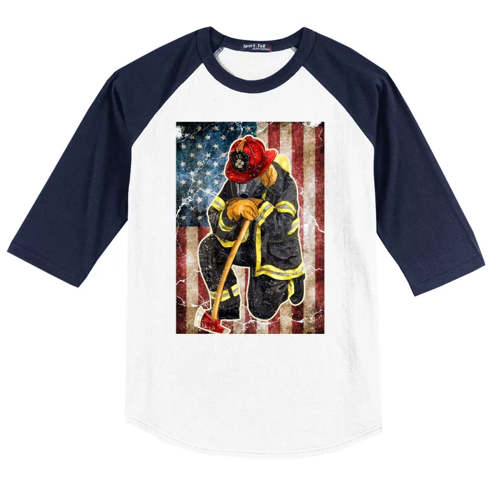 Firefighter American Flag Baseball Sleeve Shirt