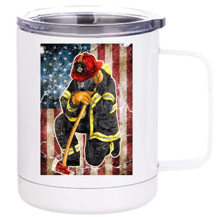 Firefighter American Flag Front & Back 12oz Stainless Steel Tumbler Cup