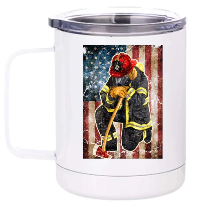 Firefighter American Flag Front & Back 12oz Stainless Steel Tumbler Cup