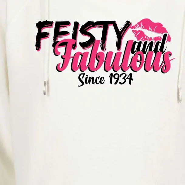 Feisty And Fabulous Since 1934 90th Birthday Womens Funnel Neck Pullover Hood