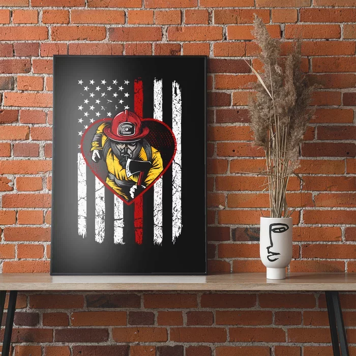 Firefighter American Flag Poster