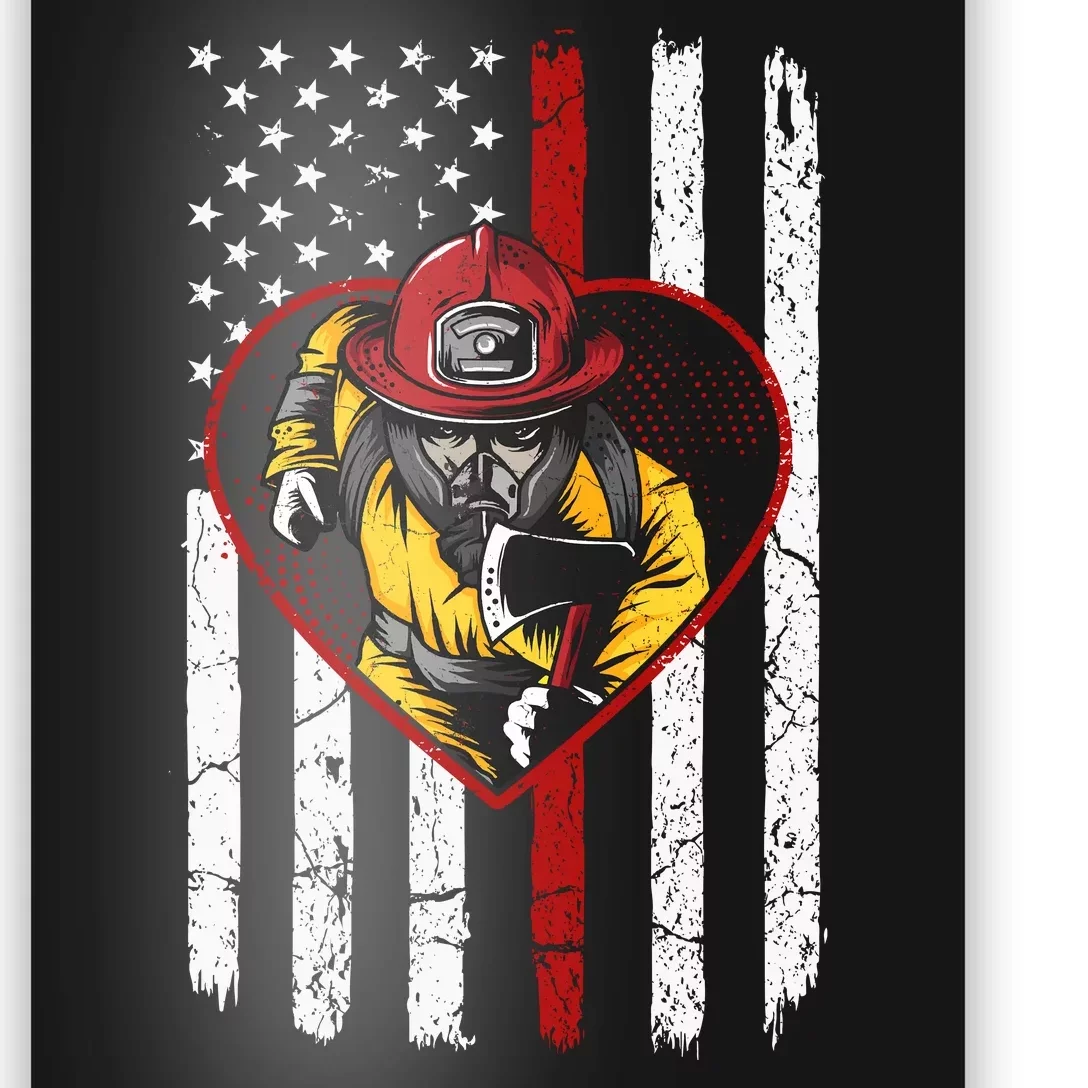 Firefighter American Flag Poster