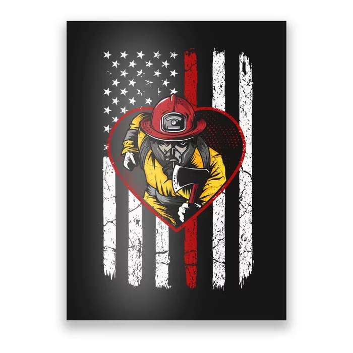 Firefighter American Flag Poster