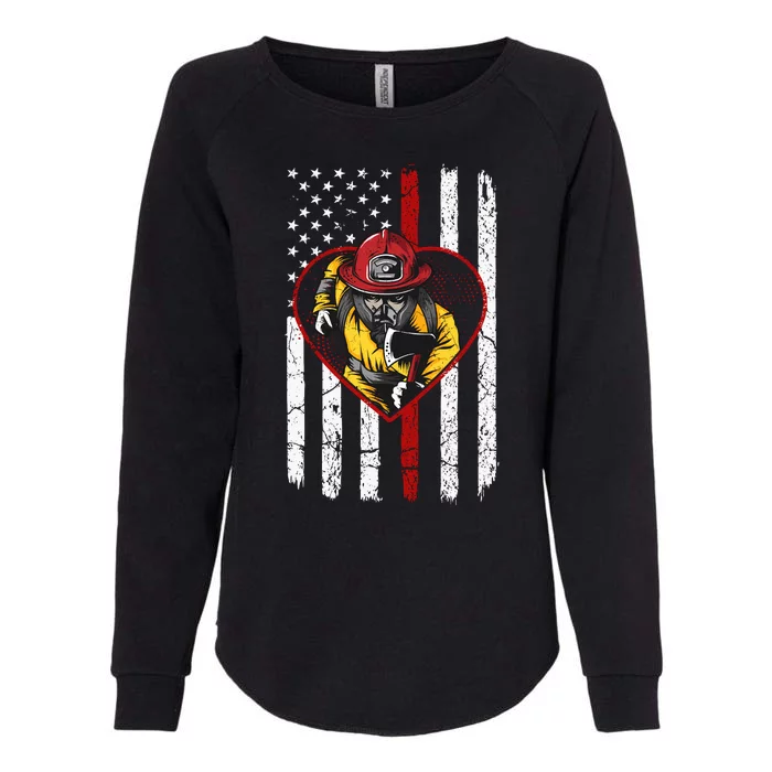 Firefighter American Flag Womens California Wash Sweatshirt