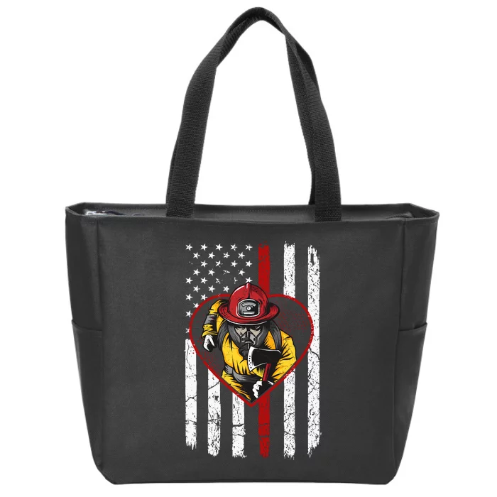 Firefighter American Flag Zip Tote Bag