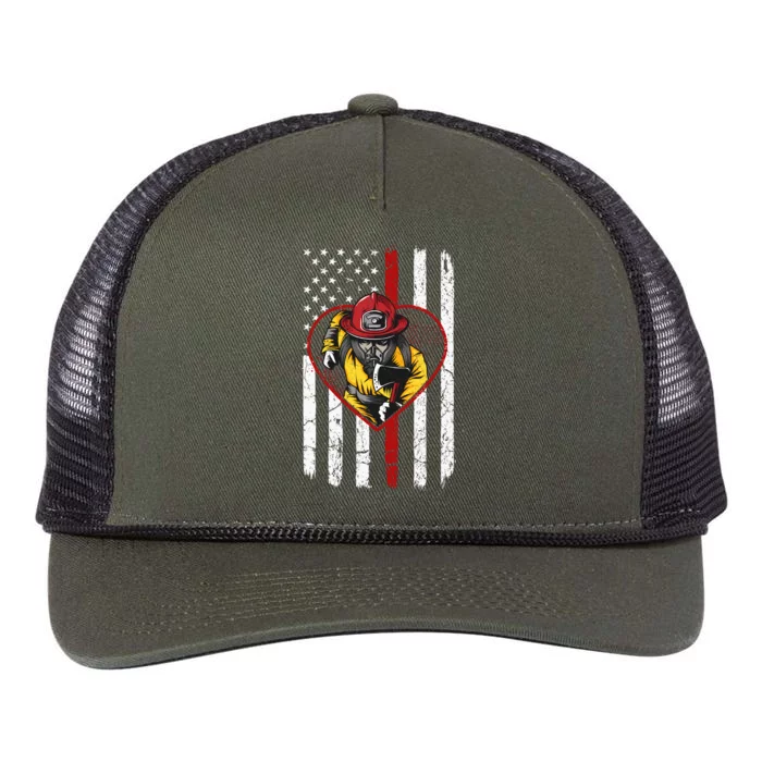 Firefighter American Flag Retro Rope Trucker Hat Cap