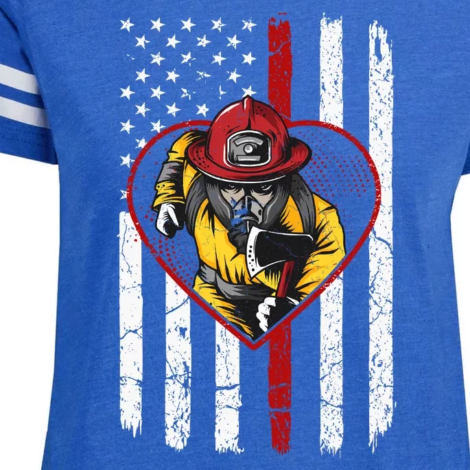 Firefighter American Flag Enza Ladies Jersey Football T-Shirt