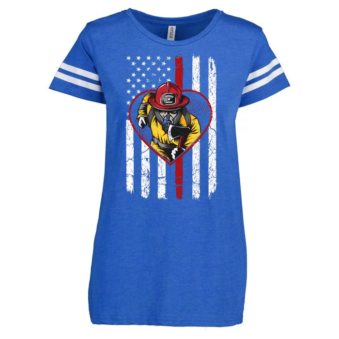 Firefighter American Flag Enza Ladies Jersey Football T-Shirt