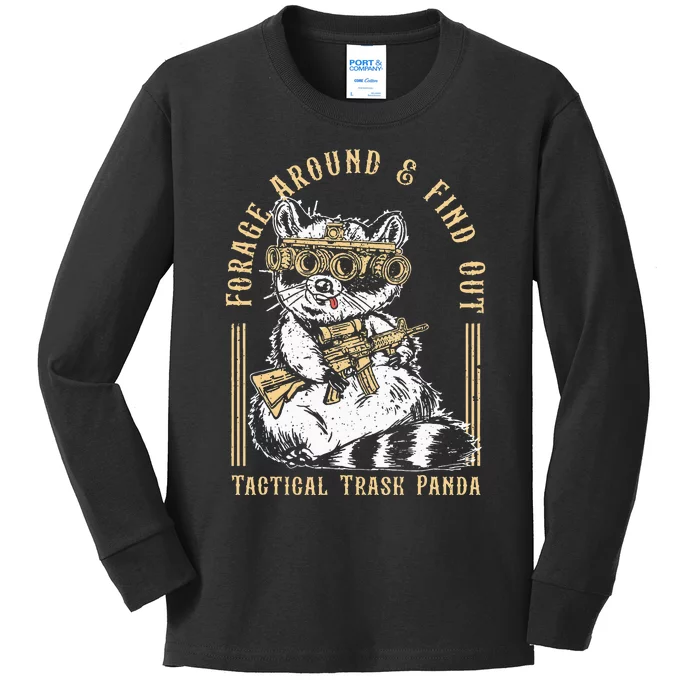 Forage Around & Find Out Tactical Trash Panda Kids Long Sleeve Shirt