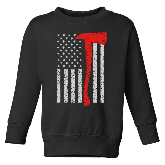 Firefighter American Flag Axe Thin Red Line Patriot Toddler Sweatshirt