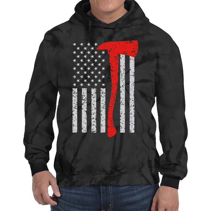 Firefighter American Flag Axe Thin Red Line Patriot Tie Dye Hoodie