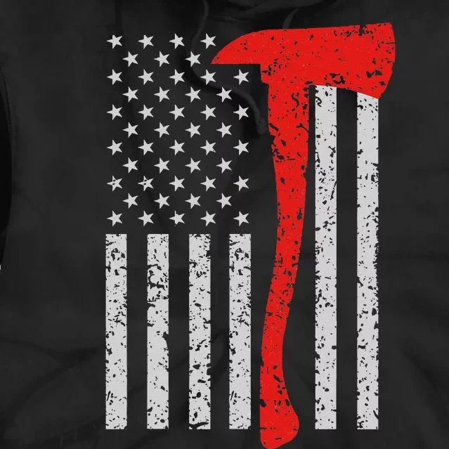 Firefighter American Flag Axe Thin Red Line Patriot Tie Dye Hoodie