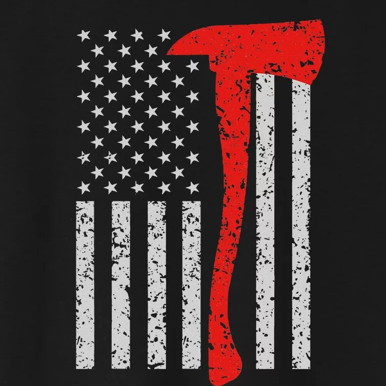 Firefighter American Flag Axe Thin Red Line Patriot Women's Crop Top Tee