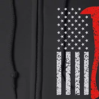 Firefighter American Flag Axe Thin Red Line Patriot Full Zip Hoodie