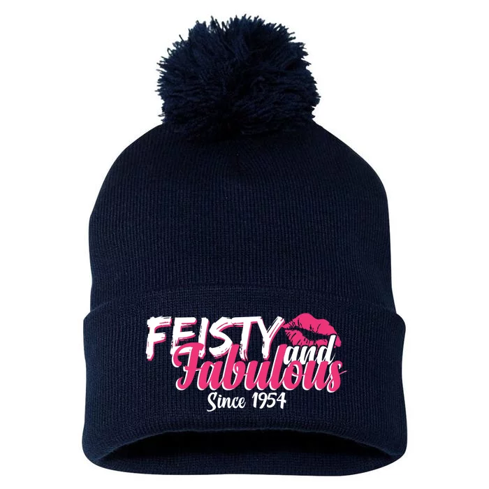 Feisty And Fabulous Since 1954 70th Birthday Pom Pom 12in Knit Beanie