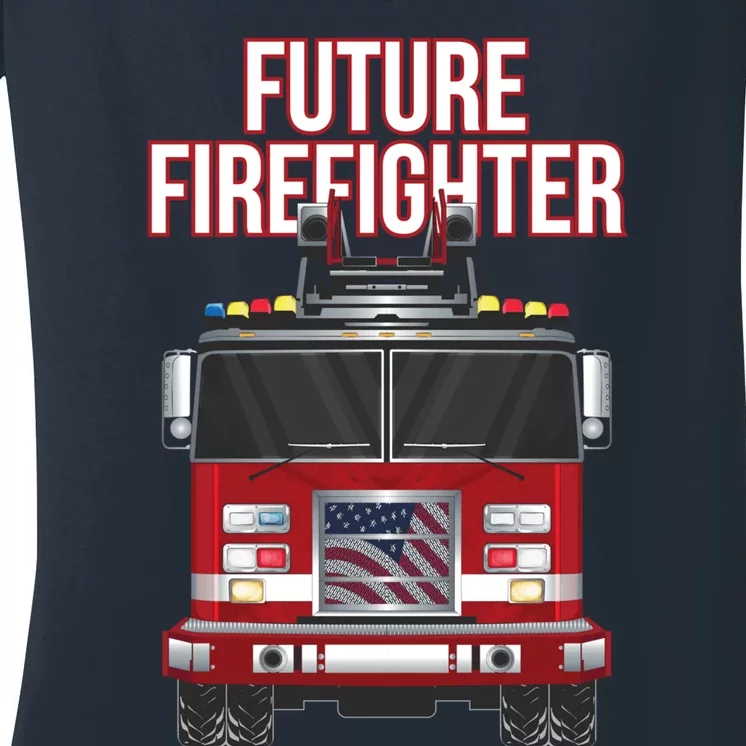 Future American Firefighter Boy Fire Department Truck Women's V-Neck T-Shirt