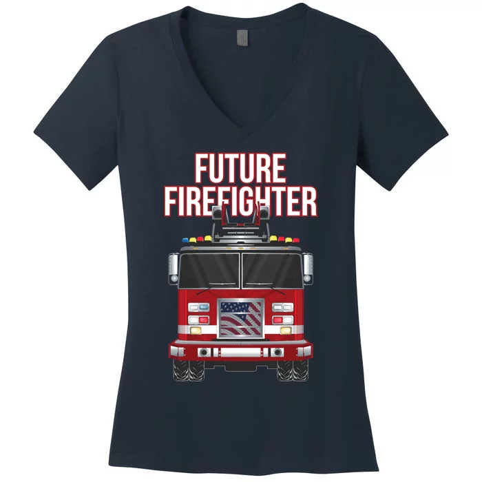 Future American Firefighter Boy Fire Department Truck Women's V-Neck T-Shirt