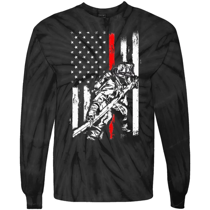 Firefighter American Flag for US Fireman Tie-Dye Long Sleeve Shirt