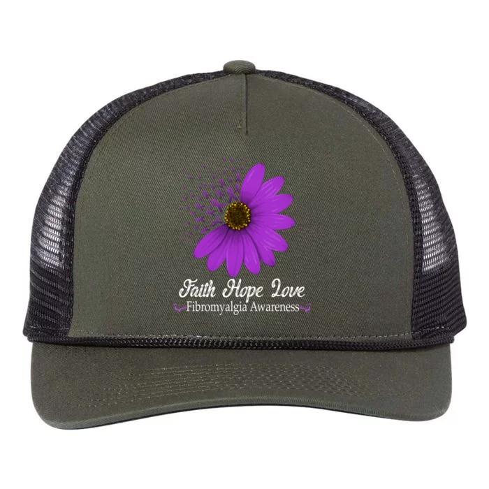 Fibromyalgia Awareness Faith Hope Love Purple Ribbon Pretty Cool Gift Retro Rope Trucker Hat Cap