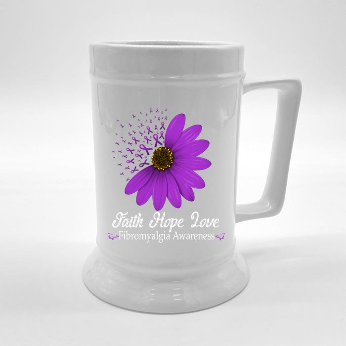 Fibromyalgia Awareness Faith Hope Love Purple Ribbon Pretty Cool Gift Front & Back Beer Stein