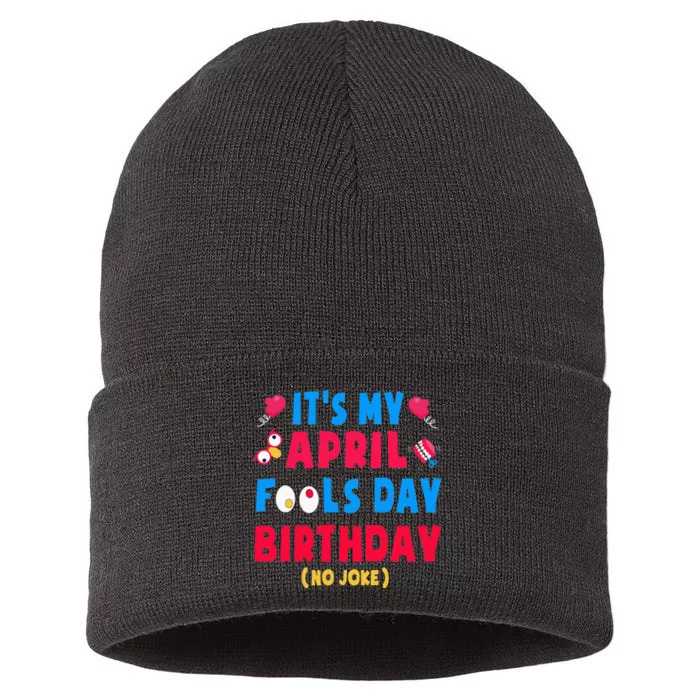 Funny April Fool's Day Birthday Born on April 1st joke Sustainable Knit Beanie