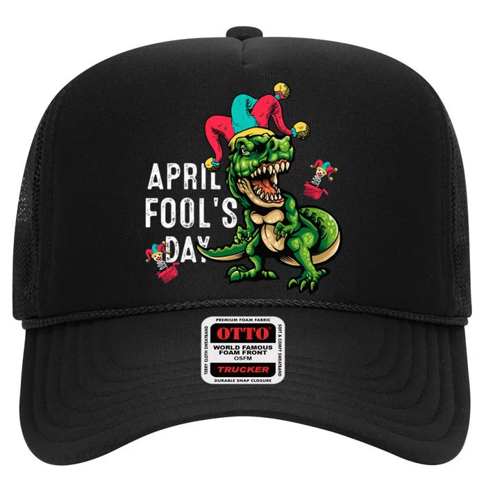 Funny April Fools Day Dinosaur Pranks Quote April Fool's Day High Crown Mesh Trucker Hat