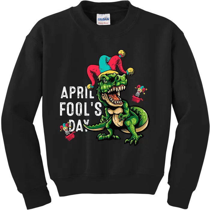 Funny April Fools Day Dinosaur Pranks Quote April Fool's Day Kids Sweatshirt