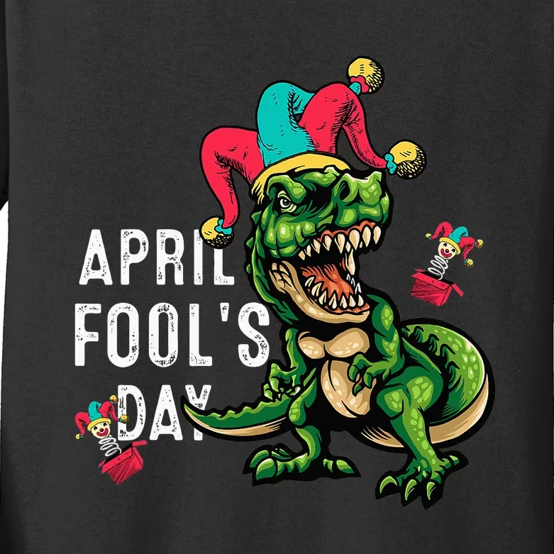 Funny April Fools Day Dinosaur Pranks Quote April Fool's Day Kids Long Sleeve Shirt