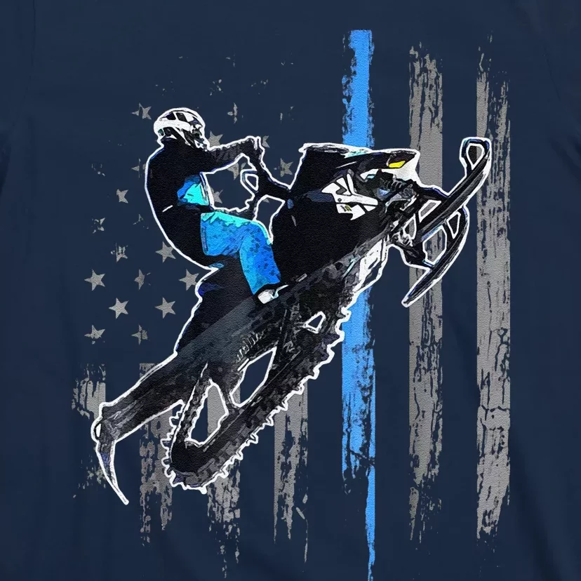 Funny American Flag Snowmobile Snowmobile Riding Gift T-Shirt